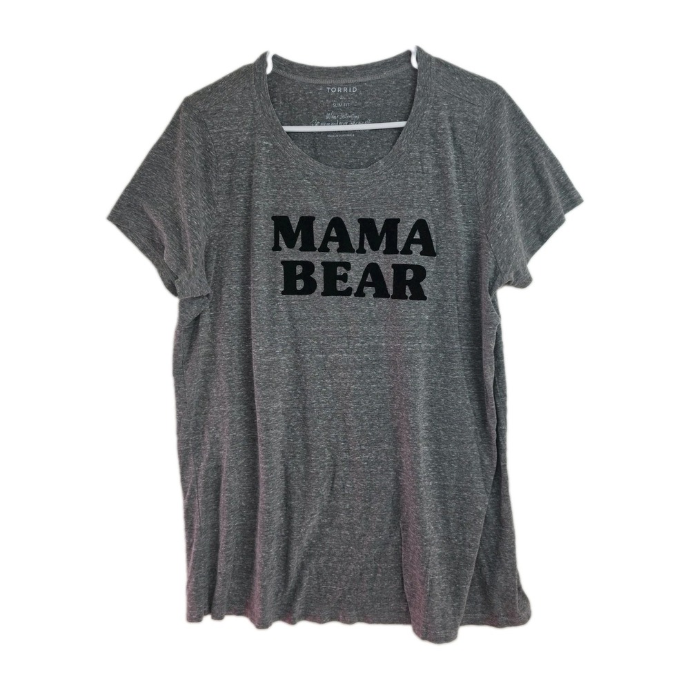 Torrid Mama Bear T-Shirt Women's Size 2 (2XL) Gray Slim Fit 'Mama Bear' Print